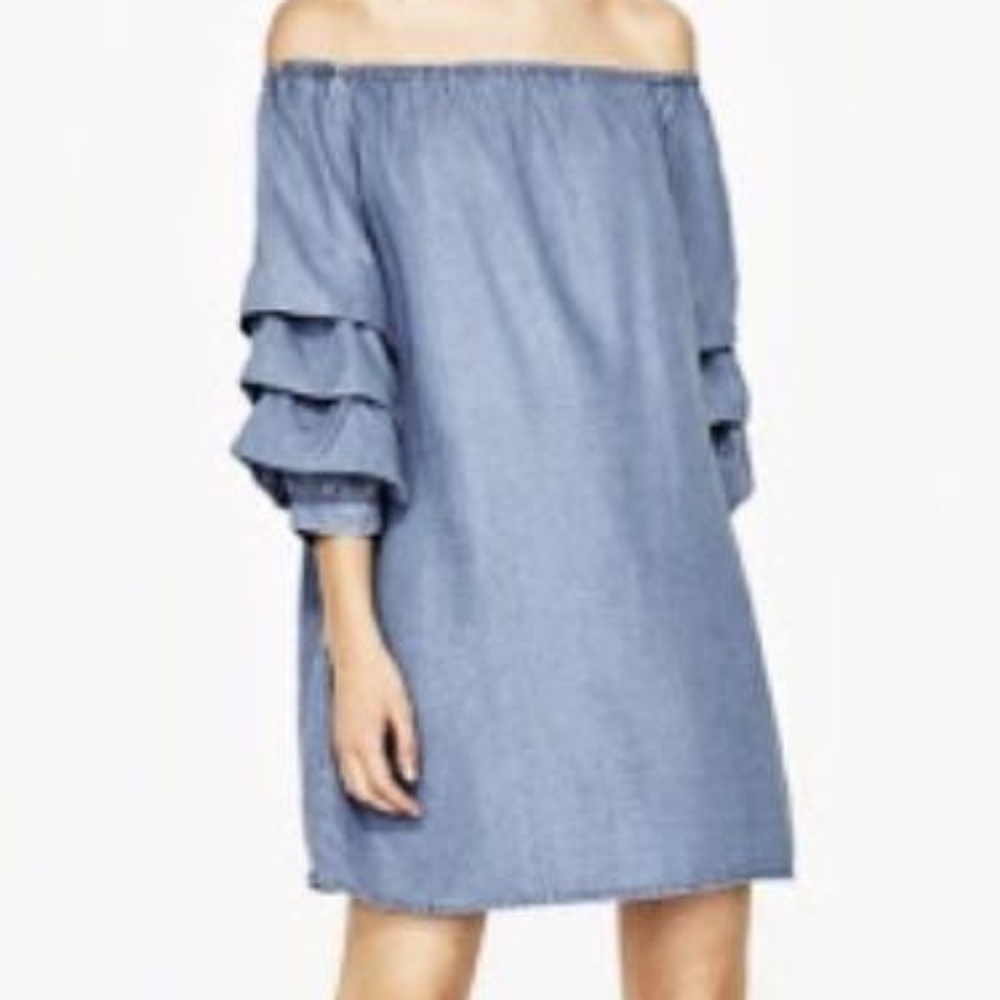 Zara off the shoulder denim dress